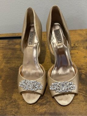 Repainted Badgley Mischka Gianna Champagne Embellished Open Toe Heels SZ 7.5